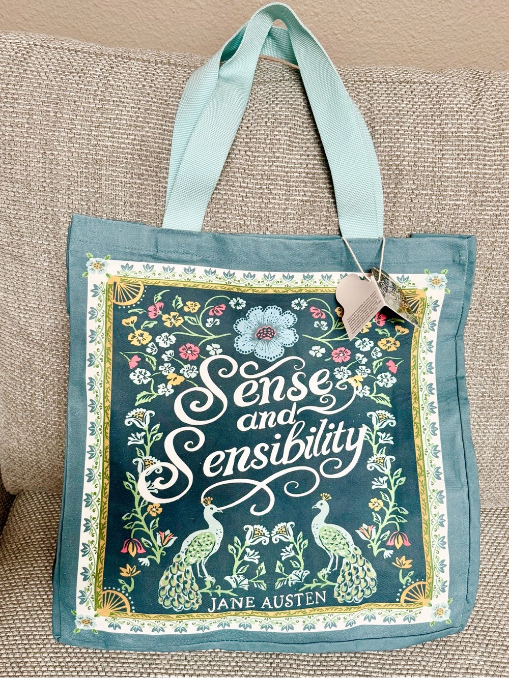 Jane Austen - 🌸 Sense and Sensibility Floral Teal Canvas Tote Book Bag NWT